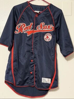 Dynasty Navy Button-Front Jersey with Red Trim